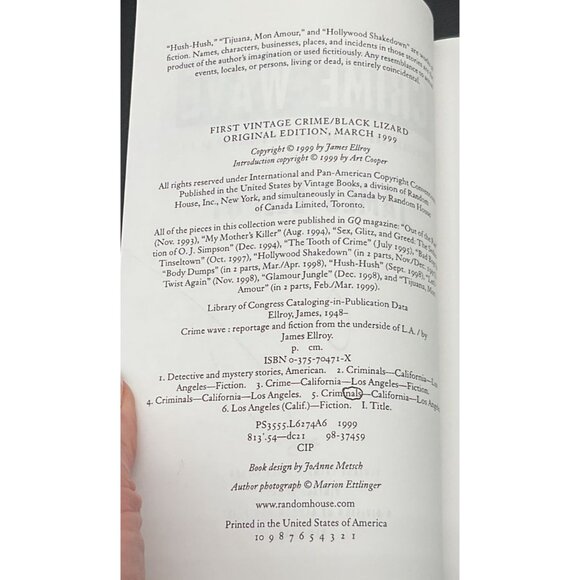 Vintage Crime Wave Signed By James Ellroy Uncorrected Proof Paperback 1999 EUC - Picture 8 of 8